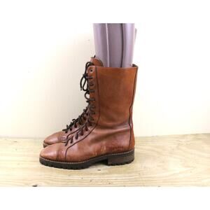 JOAN DAVID BOOTS 11.5 Brown Leather Combat Riding Shoes Italy Vintage